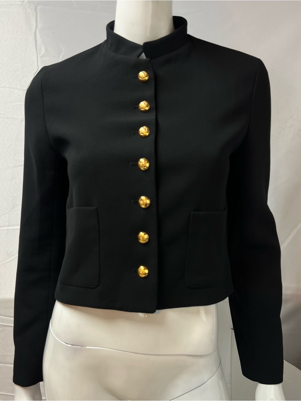 ZARA Women's S Black Gold Button Stretch Boxy Crop Blazer Jacket - Picture 4 of 11
